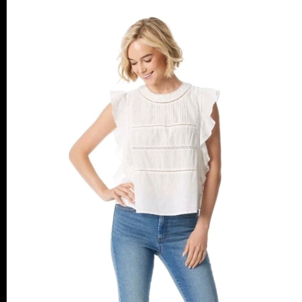 Jessica Simpson White Ruffle Eyelet Sleeveless Blouse Top Size Small NWT - Picture 2 of 11
